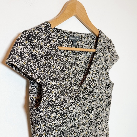 Toad&Co Womens Black Daisy Floral V Neck Short Sleeve Dress Size M Eco Blend - Picture 2 of 15